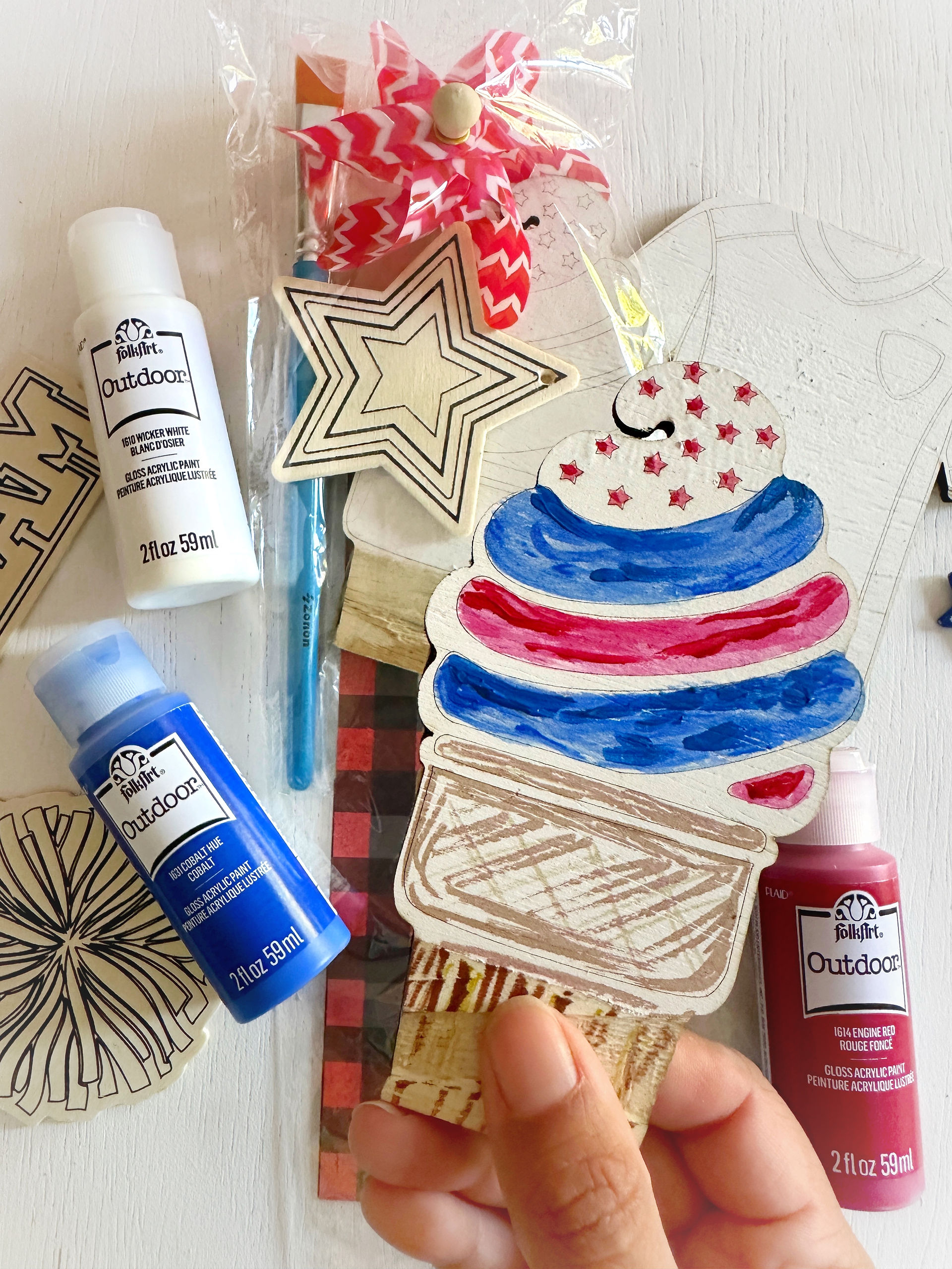 Ice Cream wooden cutout painted with Plaid Craft