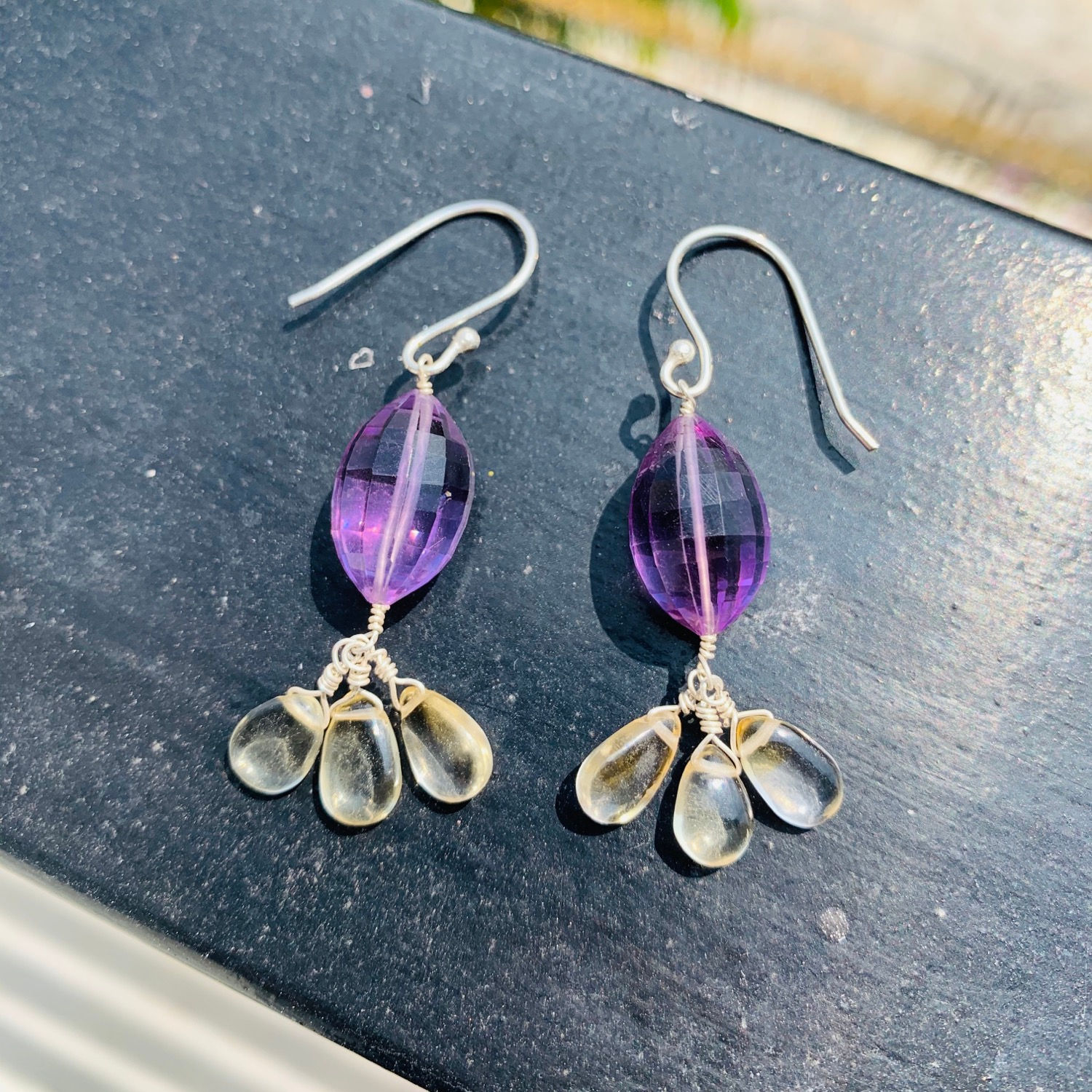 Amethyst and Citrine Drop Earrings