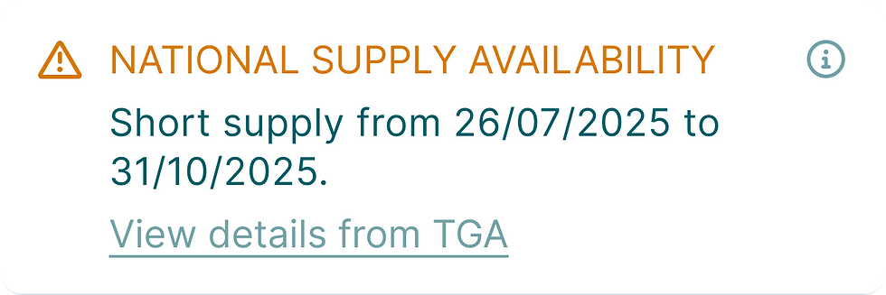 How it may appear in the app, if one of your scripts are flagged as nationally low in stock.