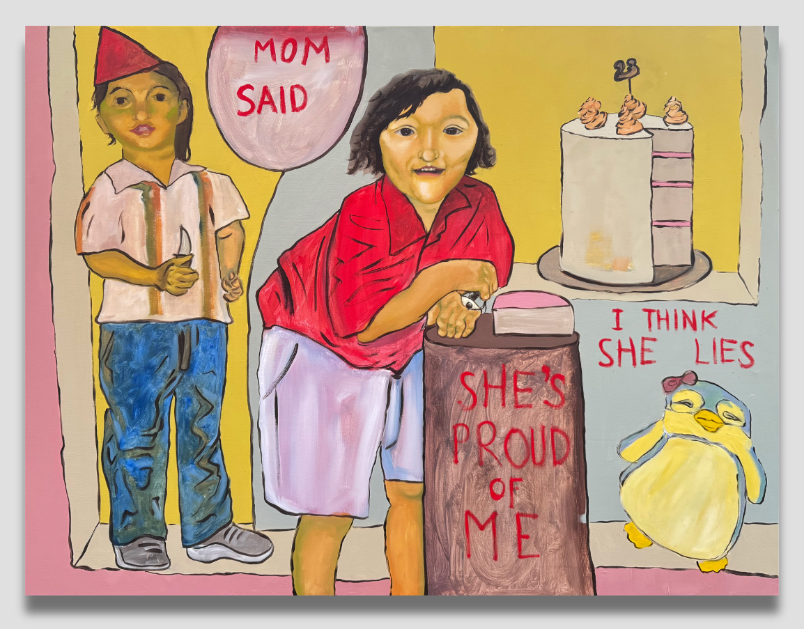 Mom said she's proud of me I think she lies, 2025, Oil on Canvas