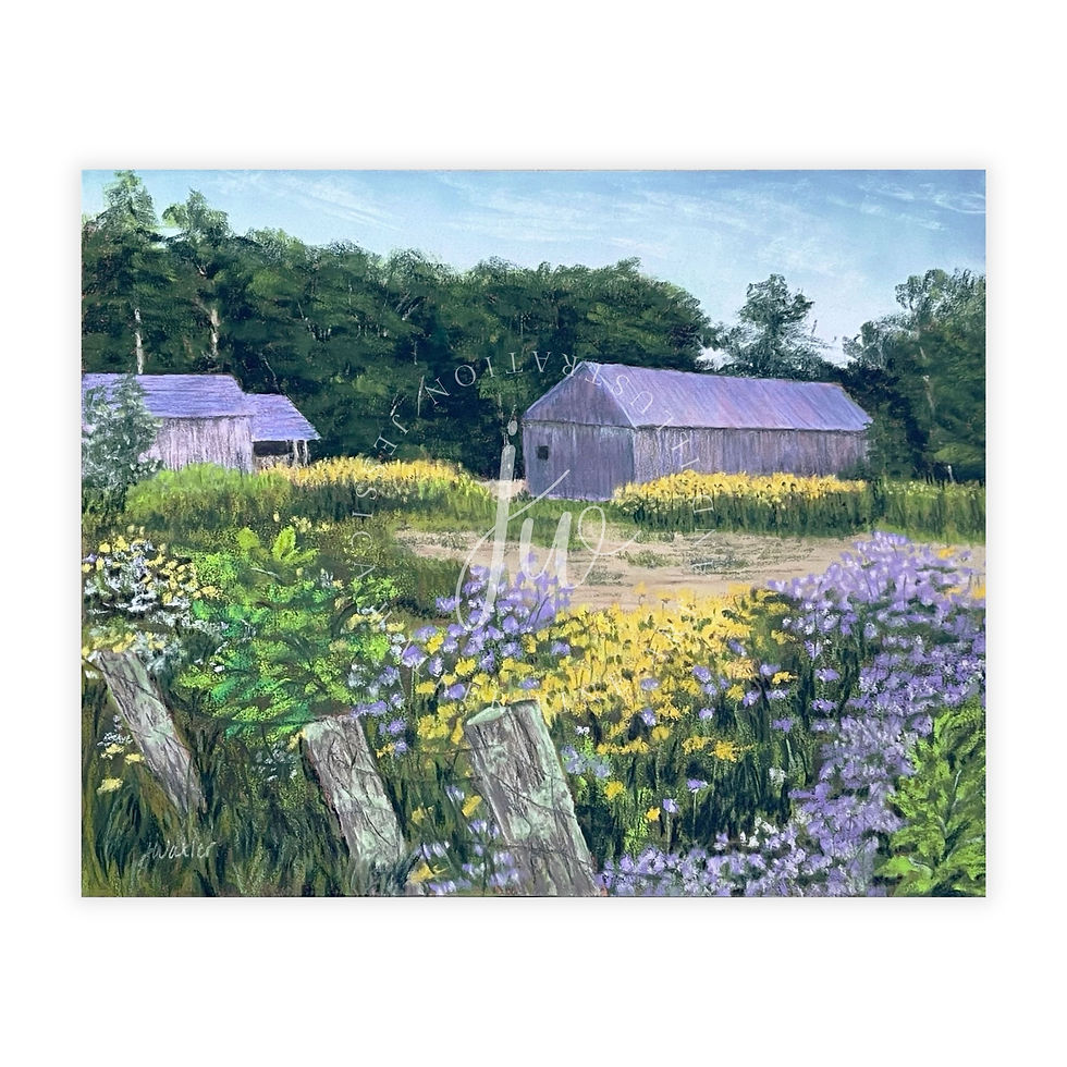 Original soft pastel painting of Musterfield Farm in New Hampshire