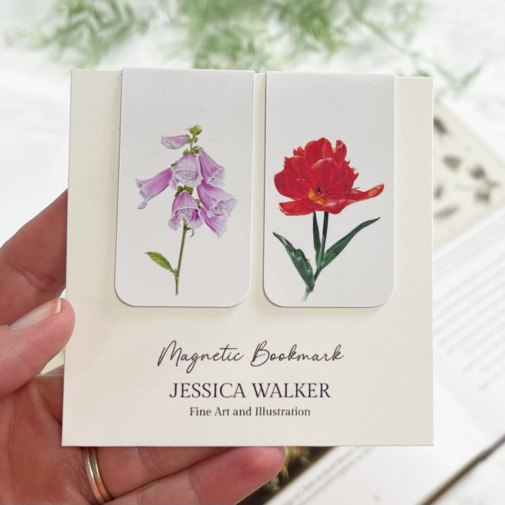 Tulip and Foxglove Magnetic Bookmark