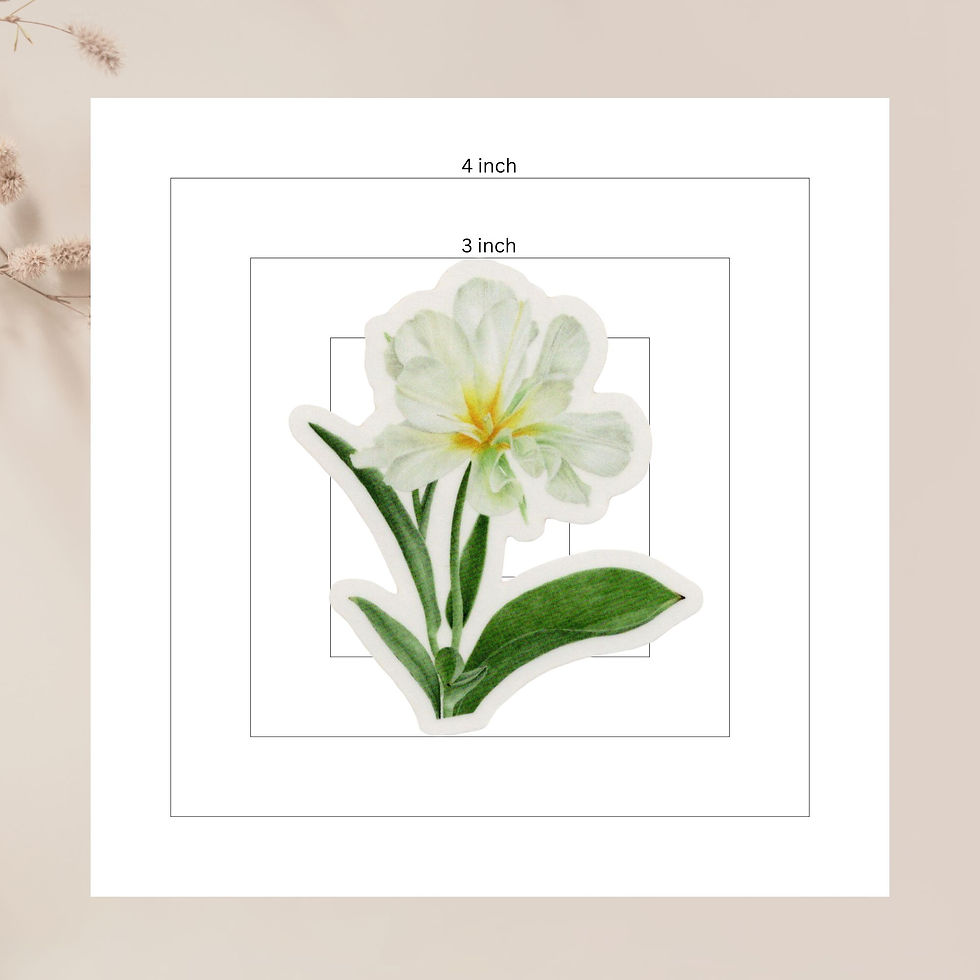 Thumbnail: White Exotic Emperor Tulip Vinyl Sticker shown on size reference sheet