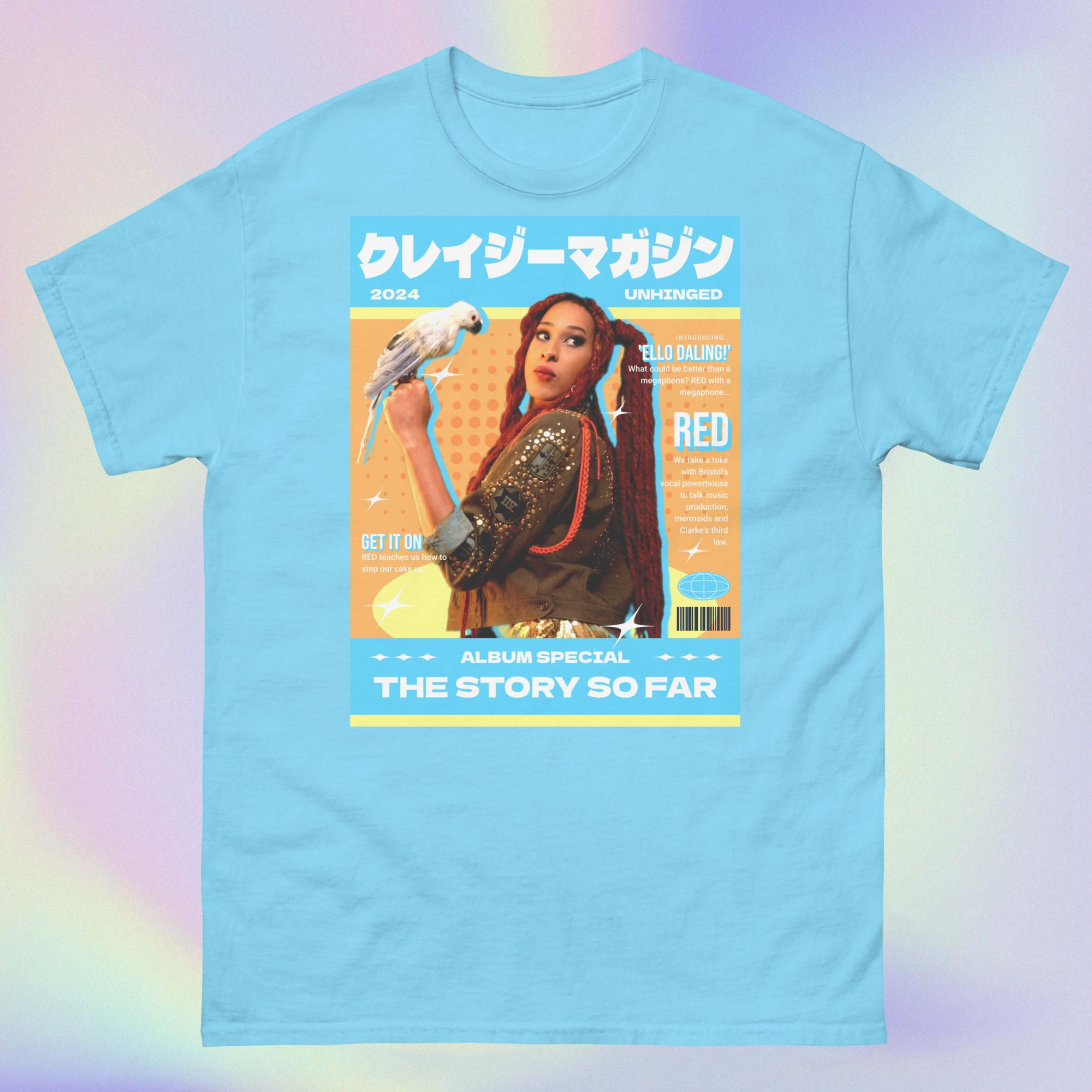 Unhinged Magazine Cover With Jumpy The Parrot In Blue! - Unisex Tee