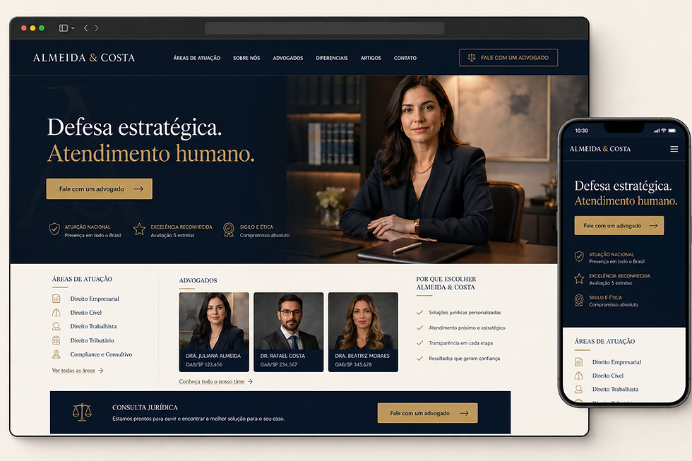 Modelo demonstrativo de site profissional para escritório de advocacia.