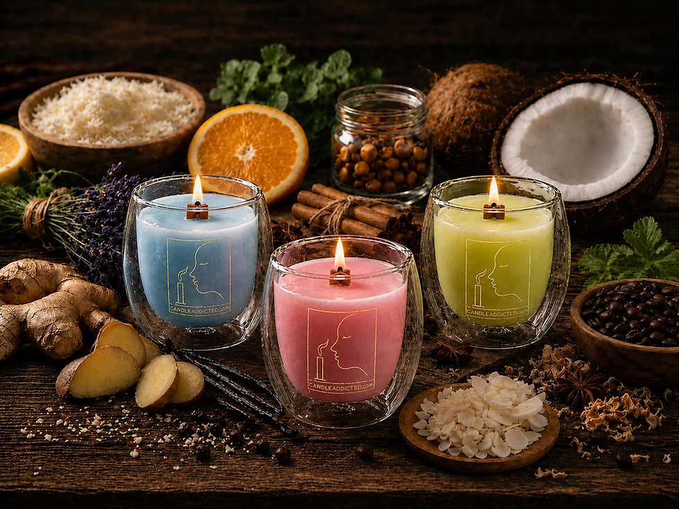 Fruit color candles with natural ingredients on background