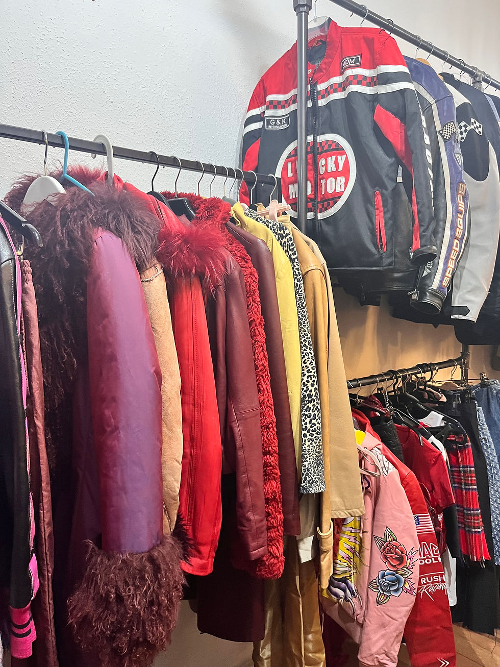 A colorful vintage wardrobe with different jackets