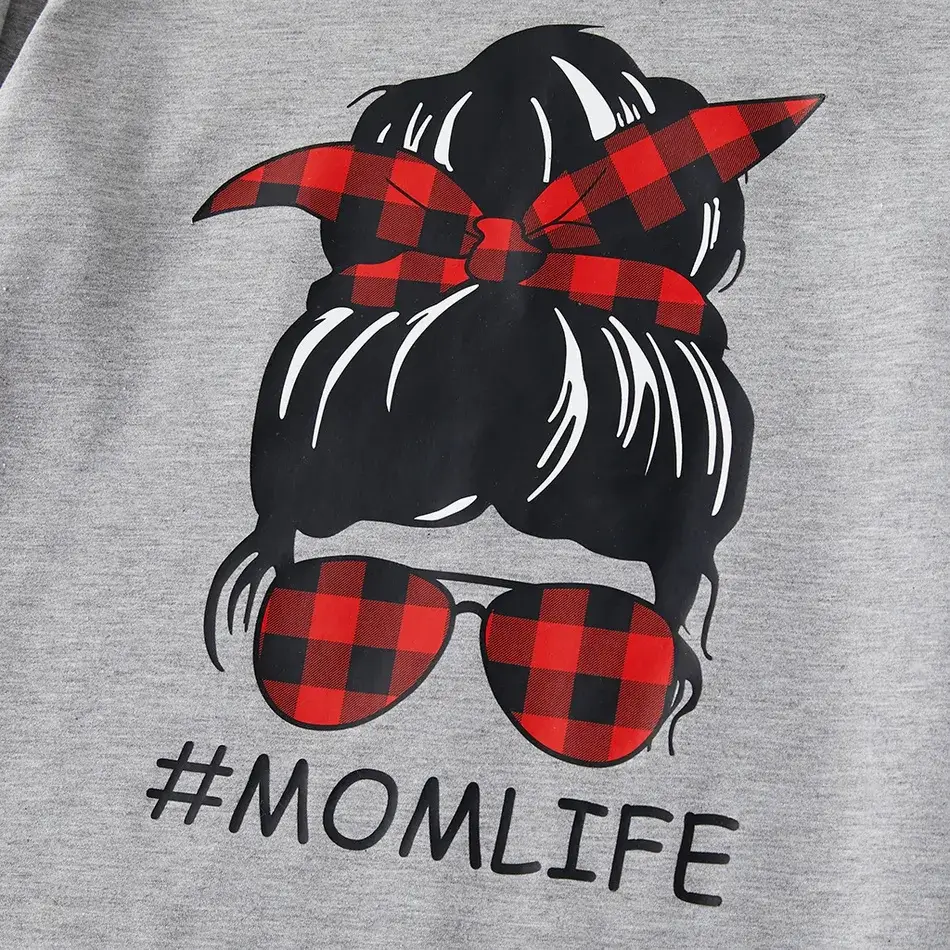 Thumbnail: Family Matching Red Plaid Sunglasses Gray Long-sleeve Hooded Sweatshirts and Dre
