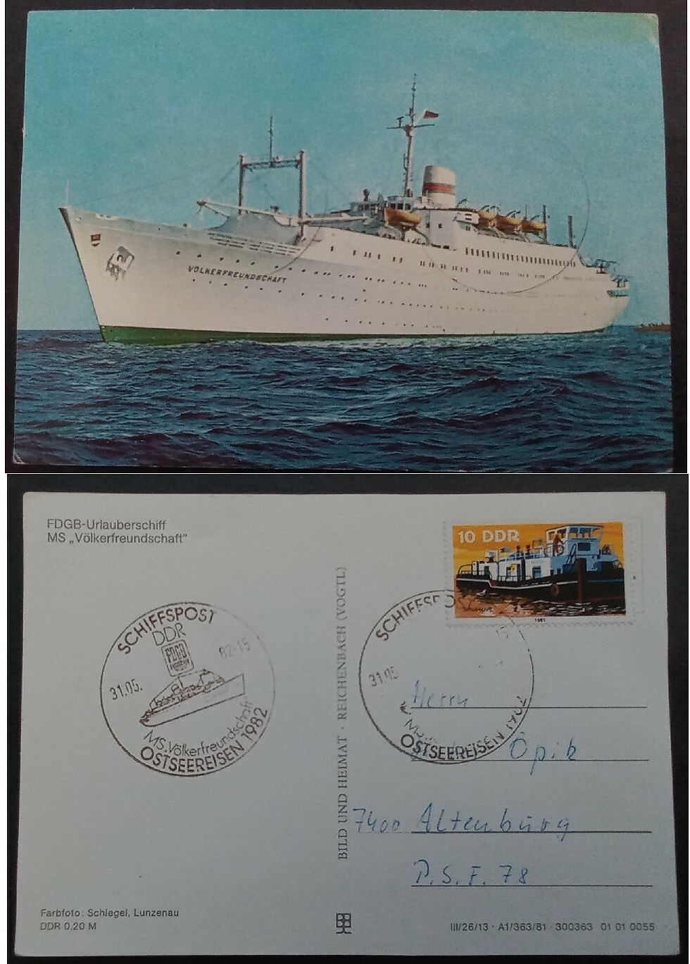 1982 Germany (DDR) Postcard-Vacation Ship ties 10Pfg Stamp cd Schiffspost