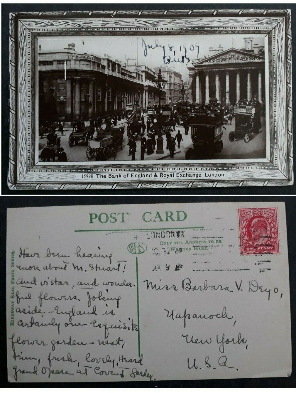 1909 Great Britain Postcard-Royal Exchange ties 1d stamp cd London