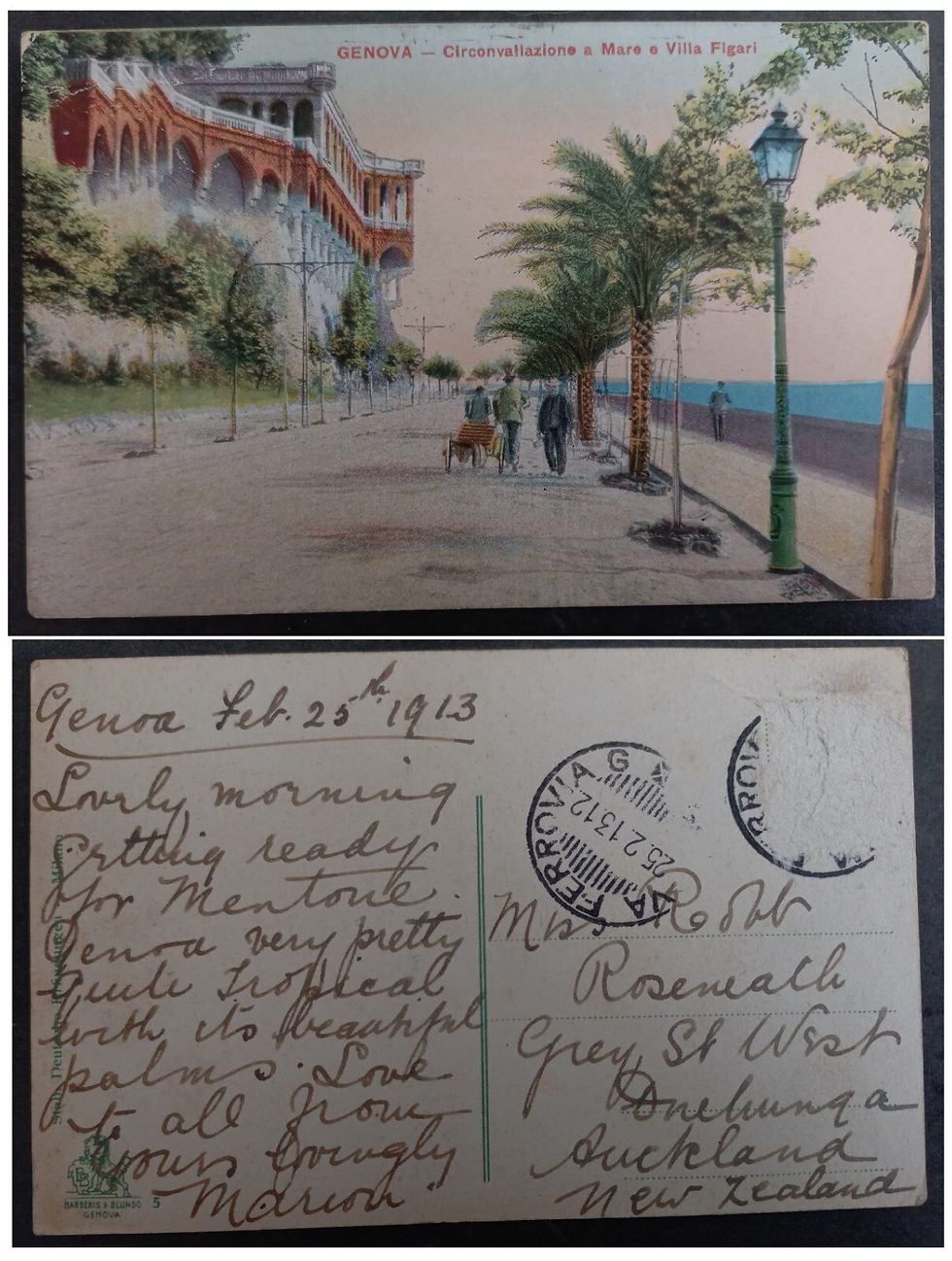 1913 Italy Postcard-Bypass to Sea cd Ferrovia-Auckland No Stamp