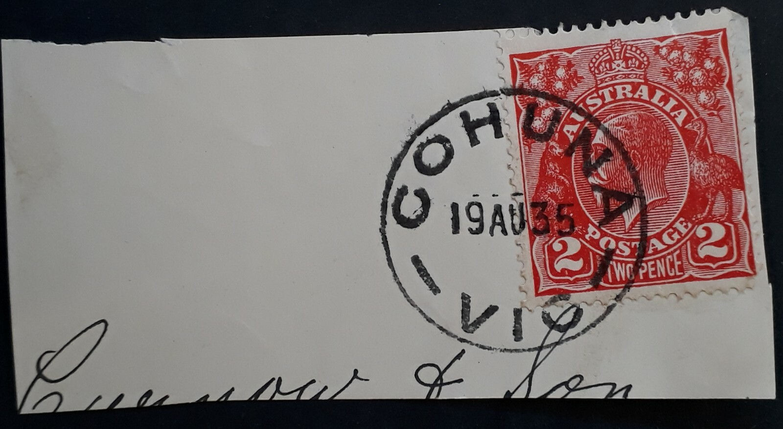 1935 Australia 2d Golden Scarlet KGV stamp Used - COHUNA VIC Postmark