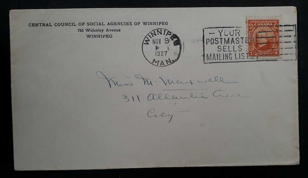 1927 Canada Social Agencies Council Cover ties 1c stamp cancelled Winnipeg