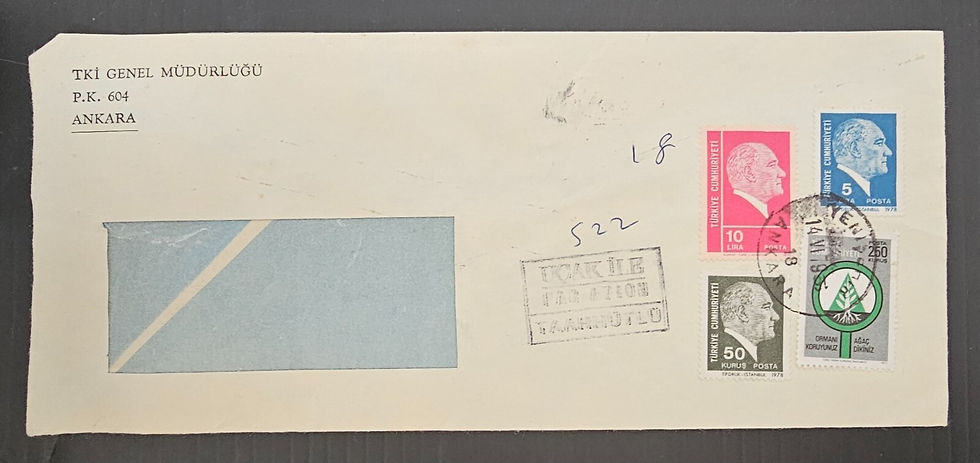 1979 Turkey Arimail Window Cover 4 stamps cd Ankara-New York?