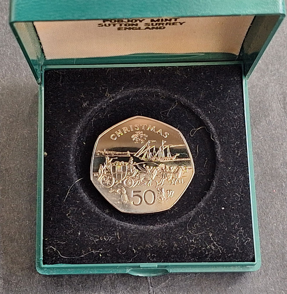 Thumbnail: 1980 Isle of Man Christmas 50 Pence UNC copper nickel coin in case KM 57a