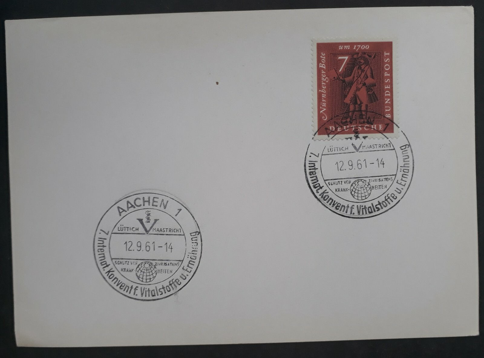 1961 Germany Postcard ties 7 Pfg stamp 7th Health Convention Aachen cds