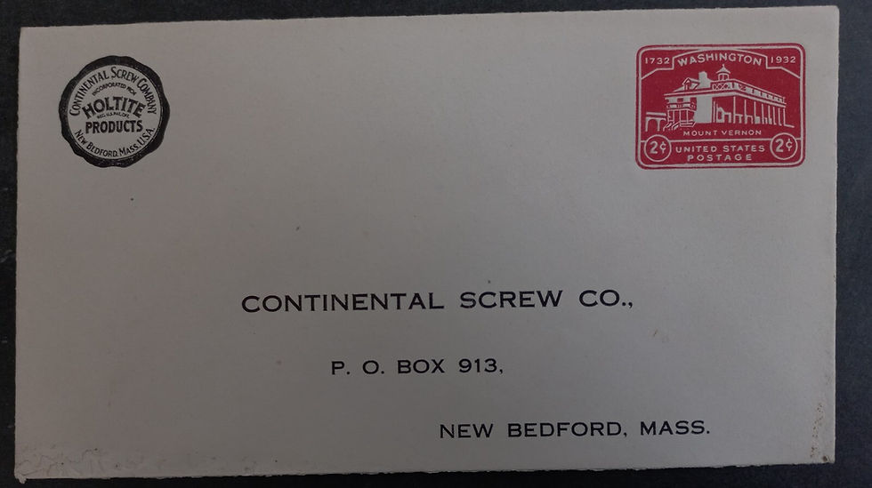 Undated United States 2c Stamped Holtite Cover Sent to New Bedford, Mass