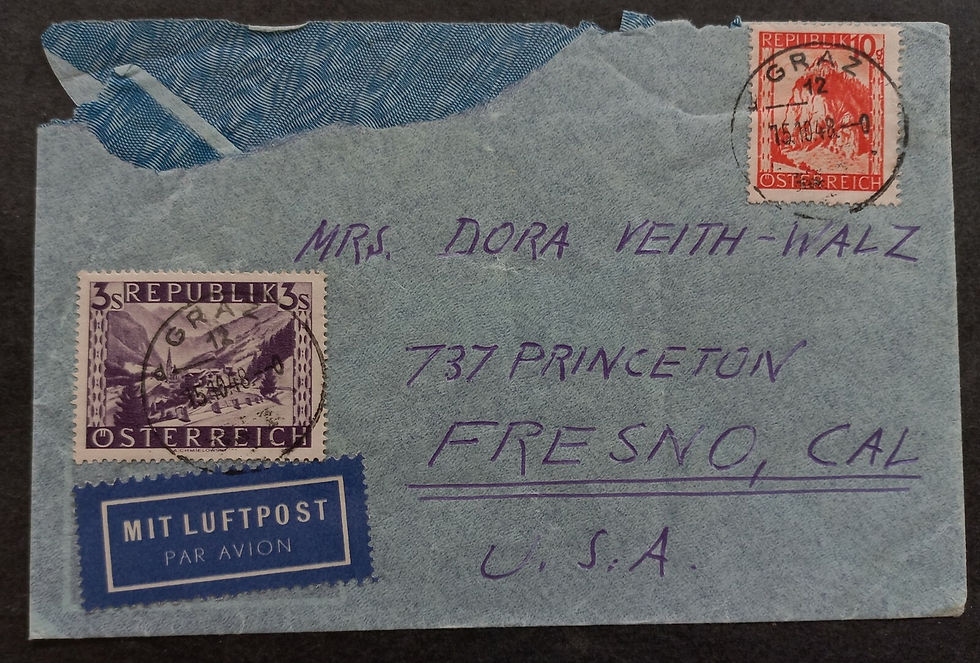 1948 Austria Airmail Cover ties 2 Stamps cd Graz to Fresno, Cal, USA