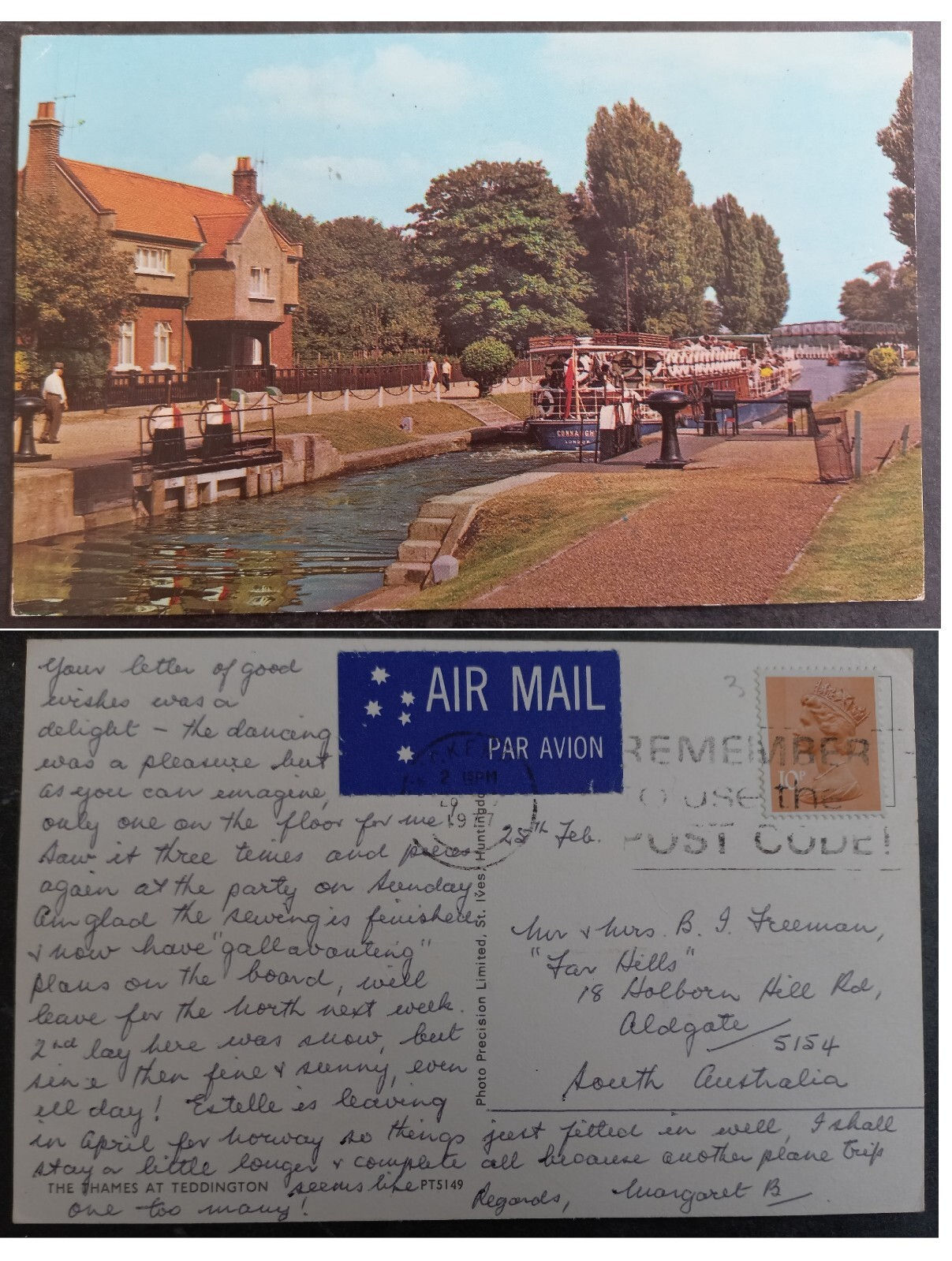 1977 Great Britain Postcard-Thames ties 10p Stamp cd Wickersley?-Aldgate