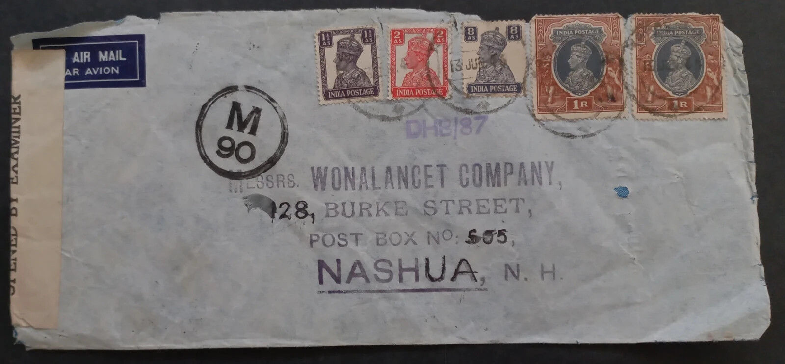 SCARCE 1945 India Censor Airmail Cover ties 5 stamps canc Karachi