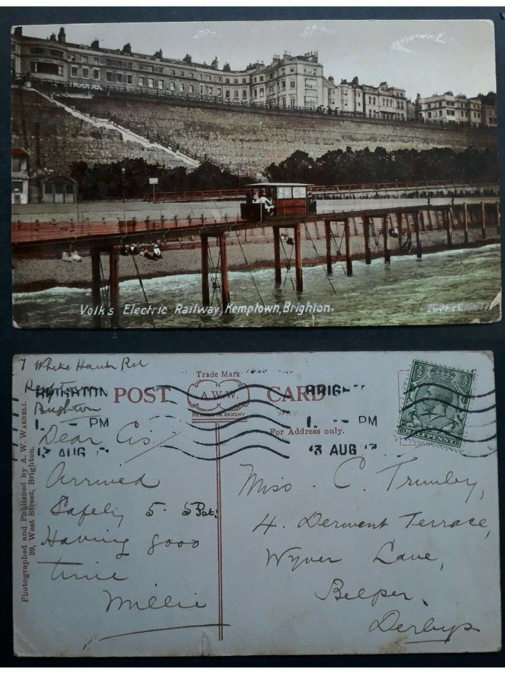 1917 Great Britain Postcard-Volks Electric Railway ties 1/2d stamp