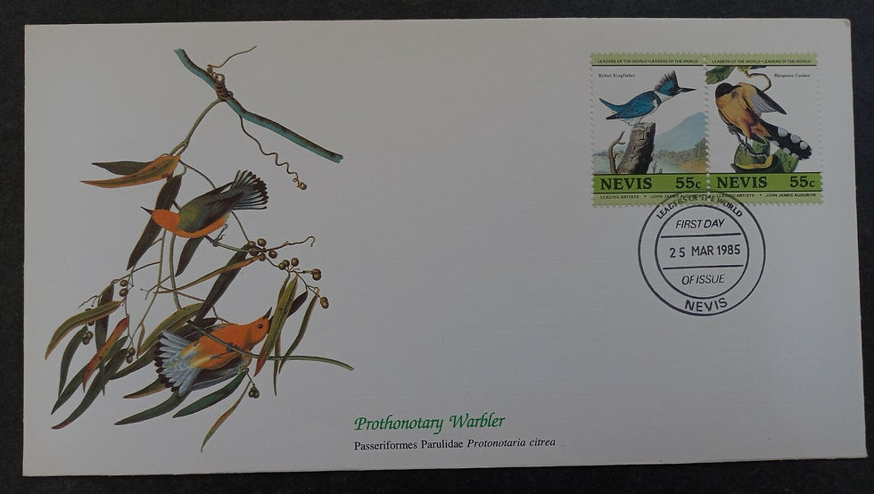 1985 Nevis Birds of the World FDC ties 2 Stamps cd Leaders of the World