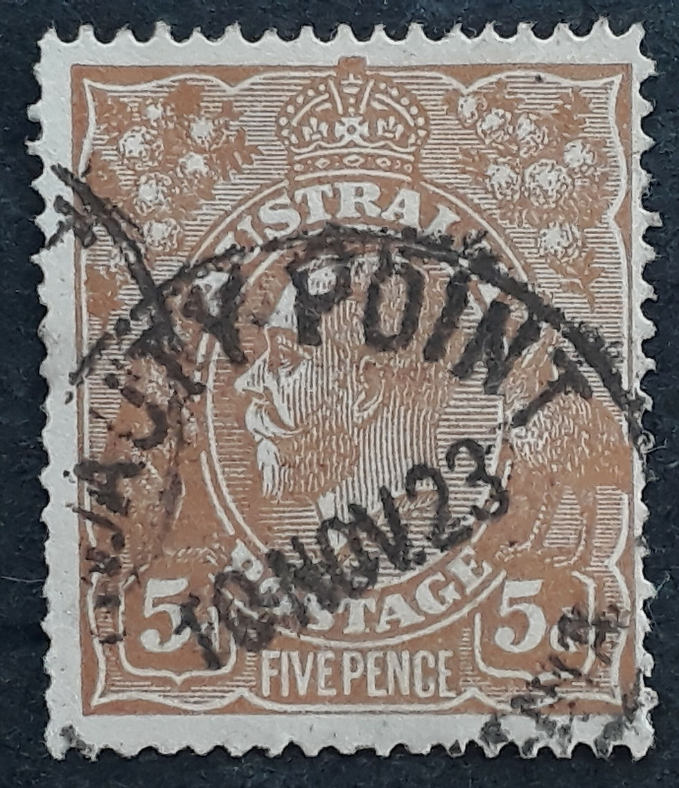 1923 Australia 5d Chestnut KGV Stamp BEAUTY POINT TASMANIA PMK