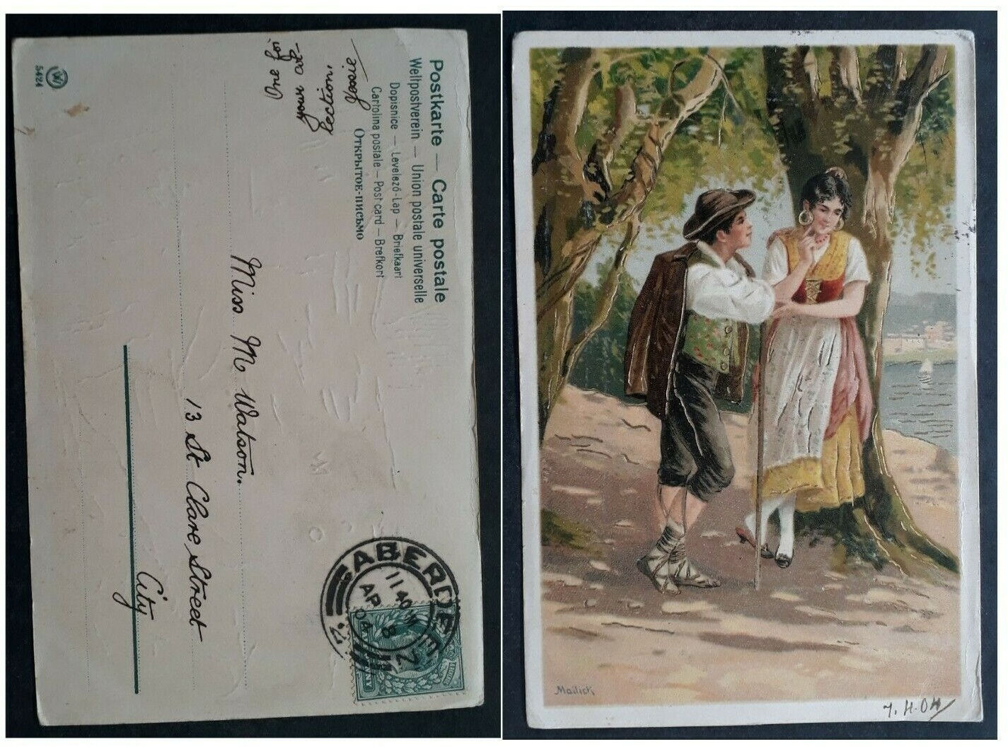 1904 Great Britain Postcard-Flirting Scene ties 1/2d stamp cd Aberdeen