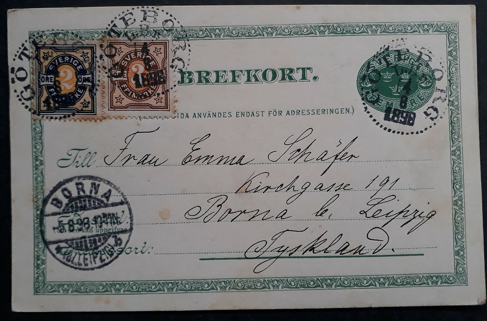 1898 Sweden 5c Stamped Postcard ties 3 Stamps cd Gothenburg to Leipzig