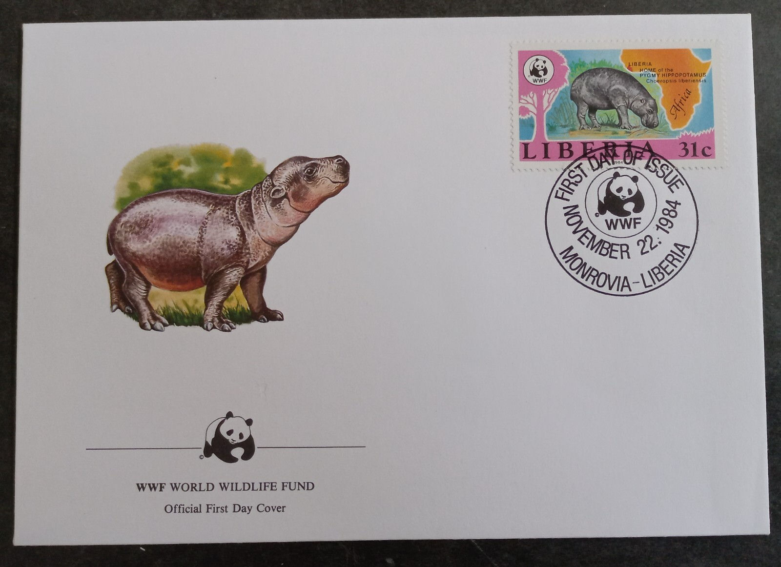 1984 Liberia World Wildlife Fund FDC ties 31c Stamp cd Monrovia