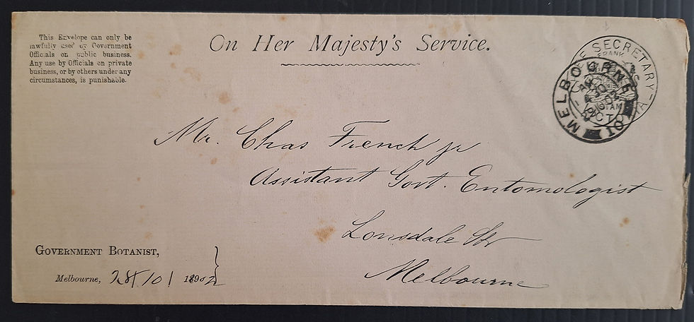 1902 Victoria Australia OHMS CHIEF SECRETARY Frank Cover Govt Botanist Melbourne
