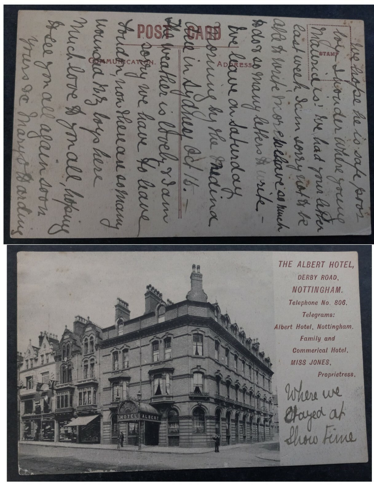 Undated Great Britain Postcard-The Albert Hotel Used No Stamp