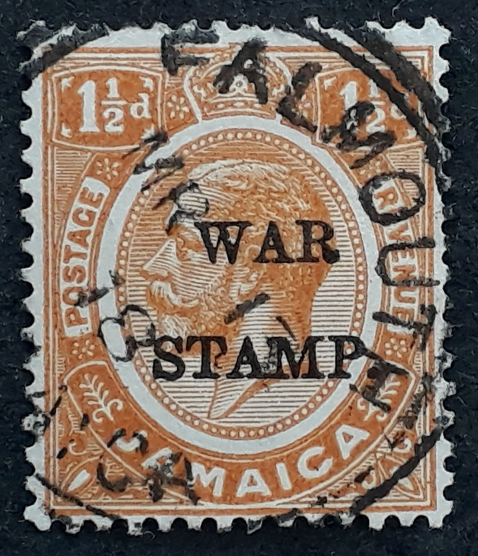 1918 Jamaica 1 1/2d orange KGV stamp WAR STAMP O/P Falmouth cds