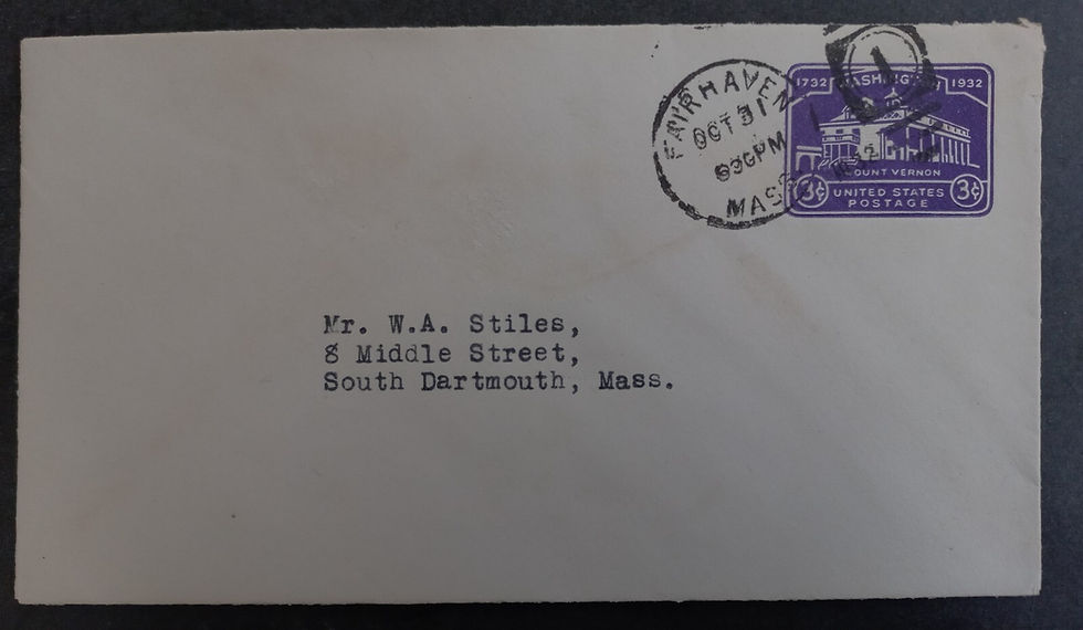 1932 United States 3c Stamped Cover cd Fairhaven-South Dartmouth