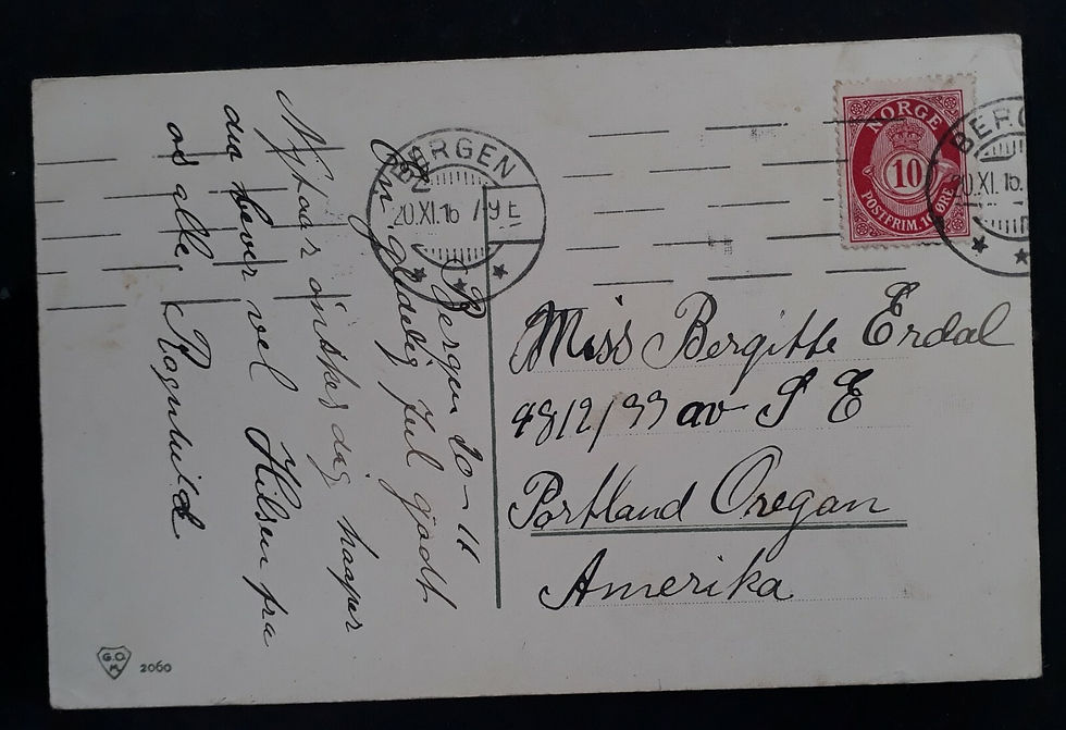 Thumbnail: 1916 Norway Postcard ties 10 øre carmine Posthorn stamp canc Bergen