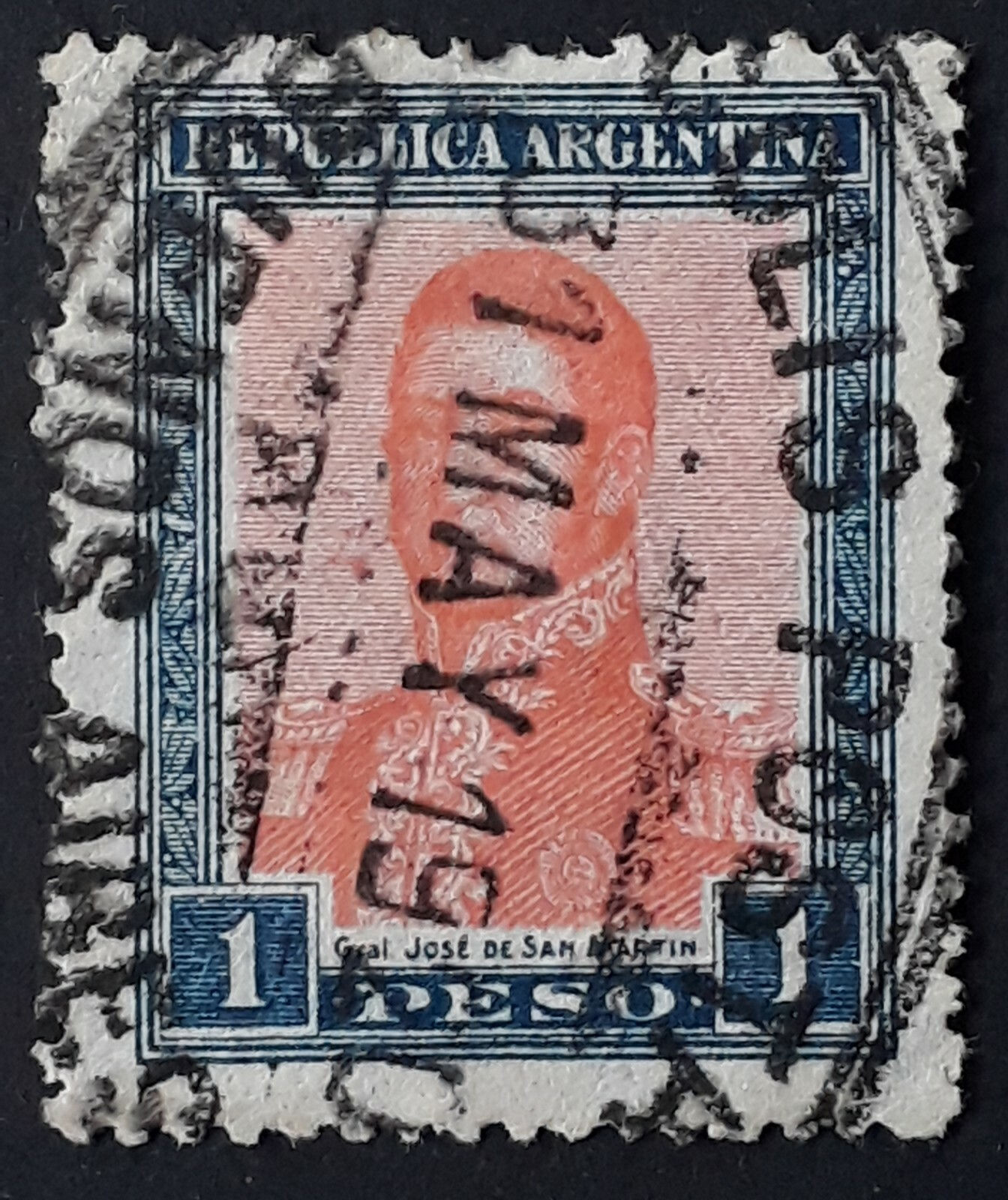 1920 Argentina 1 Peso General Martin postage stamp Buenos Aires Colis Postal cds