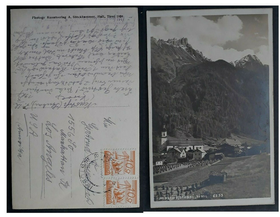 1927 Austria Postcard " Neustift Tyrol" ties 2 stamps to Los Angeles