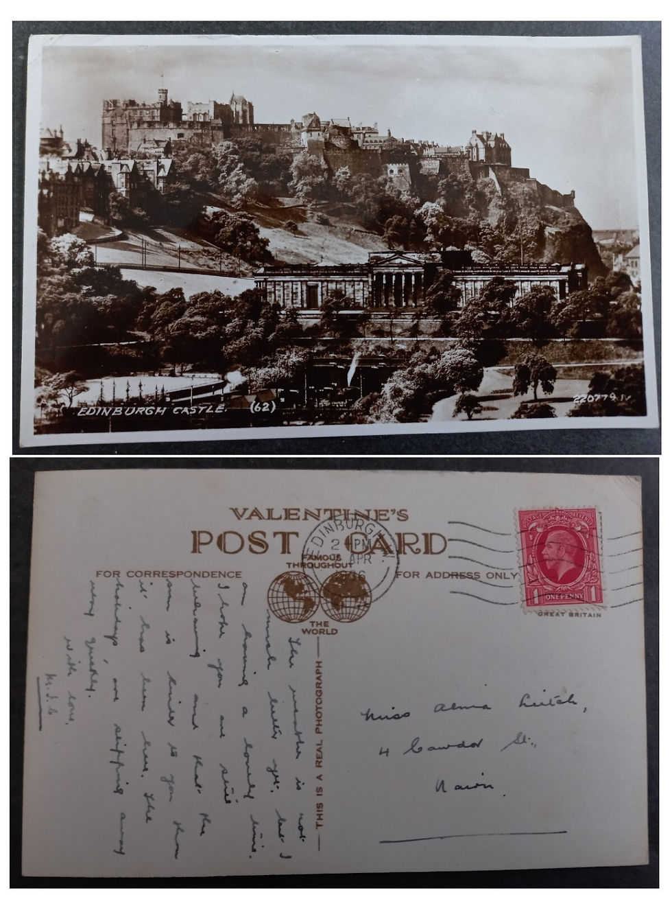 1936 Great Britain Postcard-Edinburgh Castle ties 1d Stamp cd Edinburgh