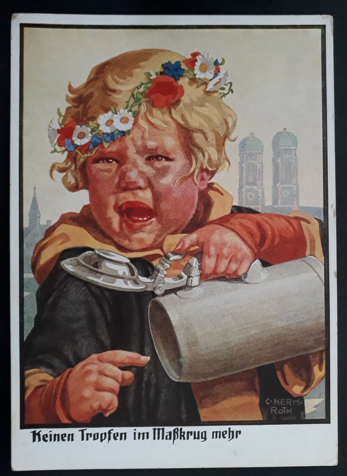 RARE c.1940 Germany August Lengauer Postcard "Keinen Tropfen" Unused