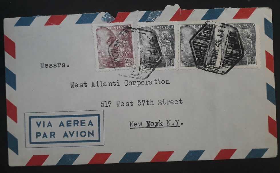 1946 Spain Airmail Cover ties 4 General Franco stamps cancelled Tenerife to USA
