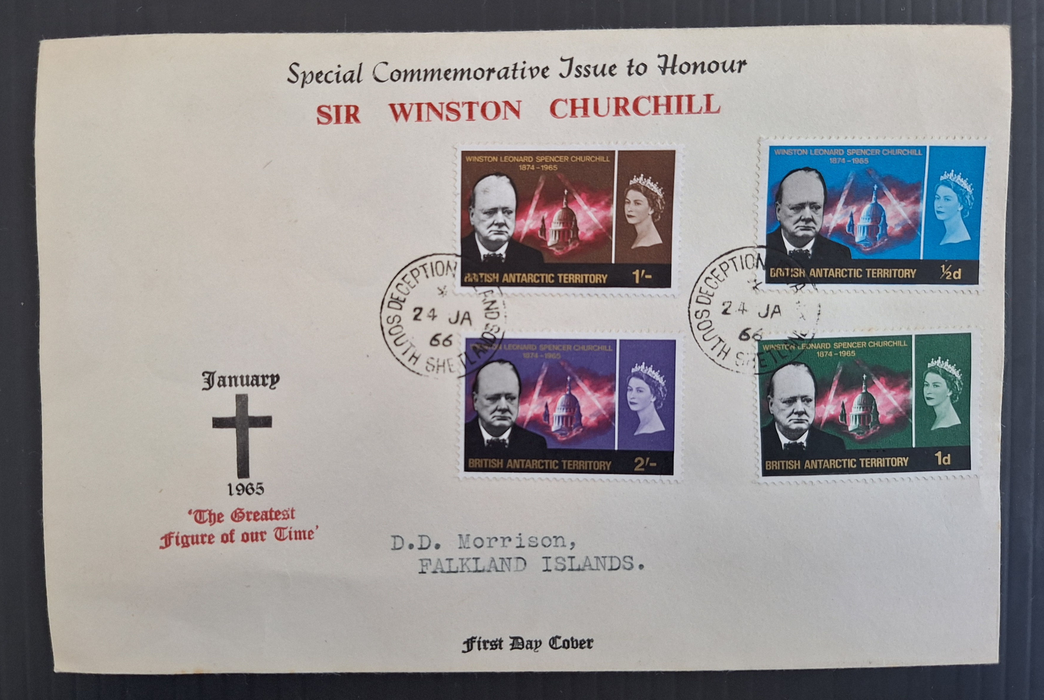 1966 British Antarctic Territory Churchill FDC Deception Island to Falkland Is.