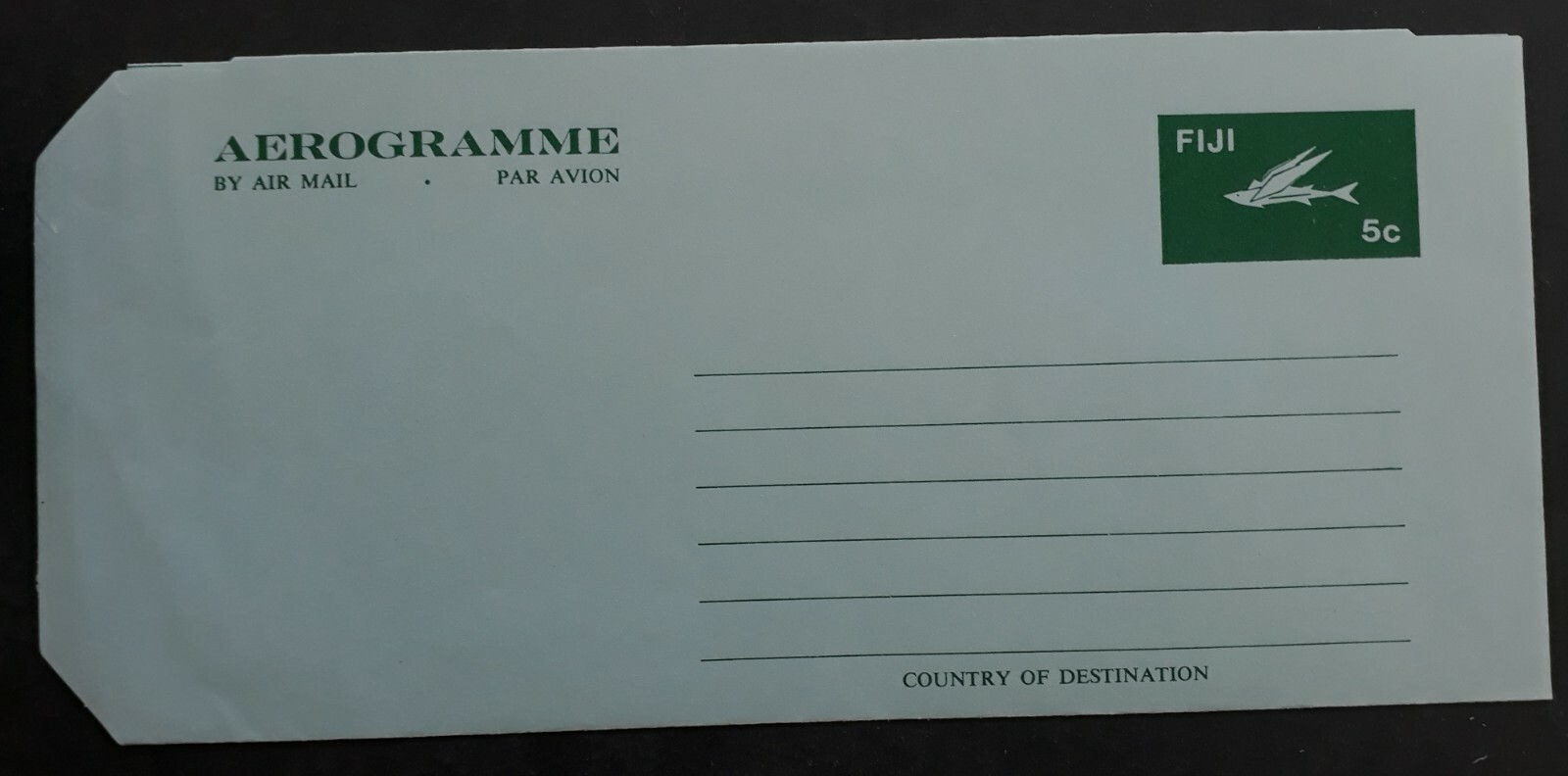 c.1985 Fiji 5c green Flying Fish Stamped Aerogramme Unused