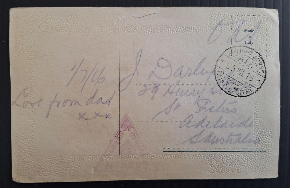 Thumbnail: 1916 Australia Post Card A.I.F.. 3rd Light horse Field Post Office Thomas Darley