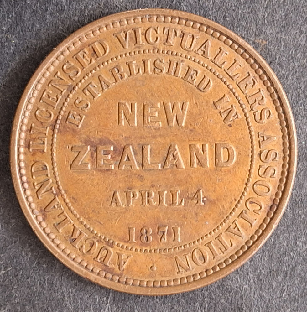 1871 New Zealand Auckland Victuallers Association One Penny Copper token