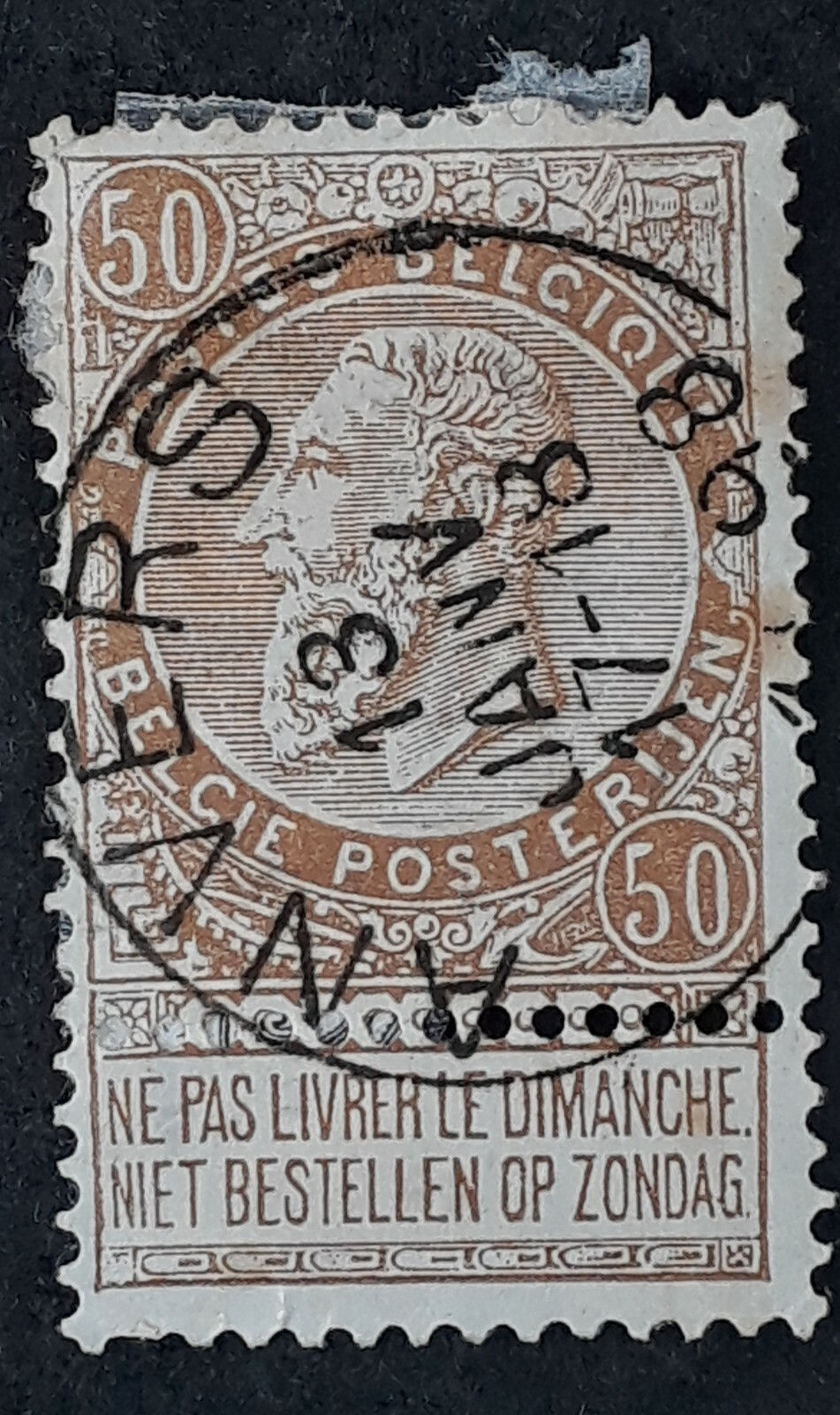 1898 Belgium 50c yellow brown King Leopold II stamp Anvers cds