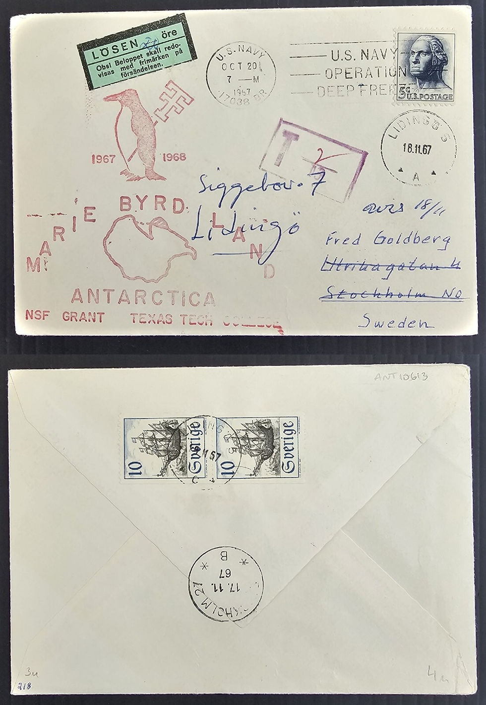 1967 United States Marie Byrd Land Cover 3 stamps cd US Navy-Lidingo
