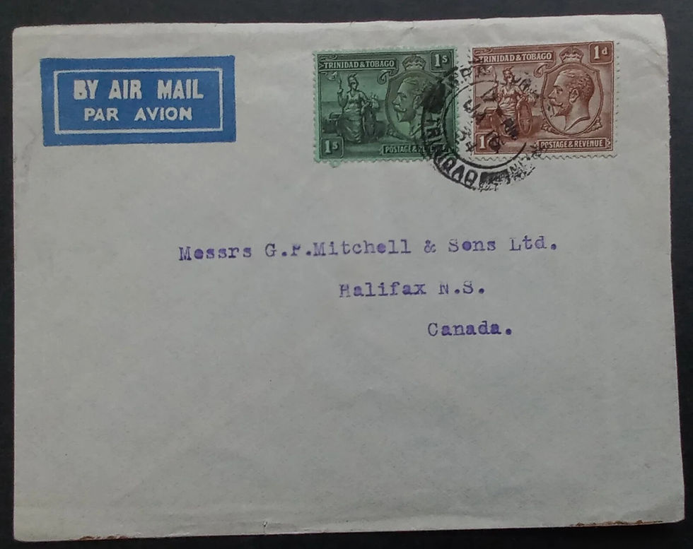 RARE 1934 Trinidad & Tobago Airmail Cover ties 2 stamps canc Port of Spain