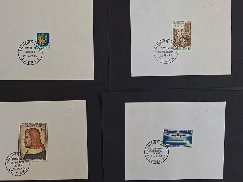 Thumbnail: 1964 France set of 36 Postage Stamps with 1st Day cancels on piece