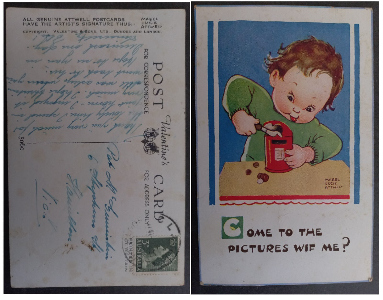 1955 Australia Postcard-Pictures wif me ties 3d stamp cd Clayton, VIC