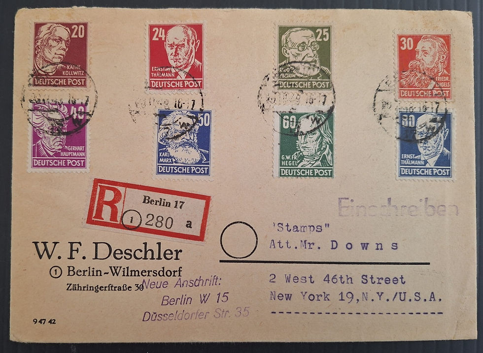 1948 Germany Russian Zone Cover ties 8 stamps cd Berlin-New York